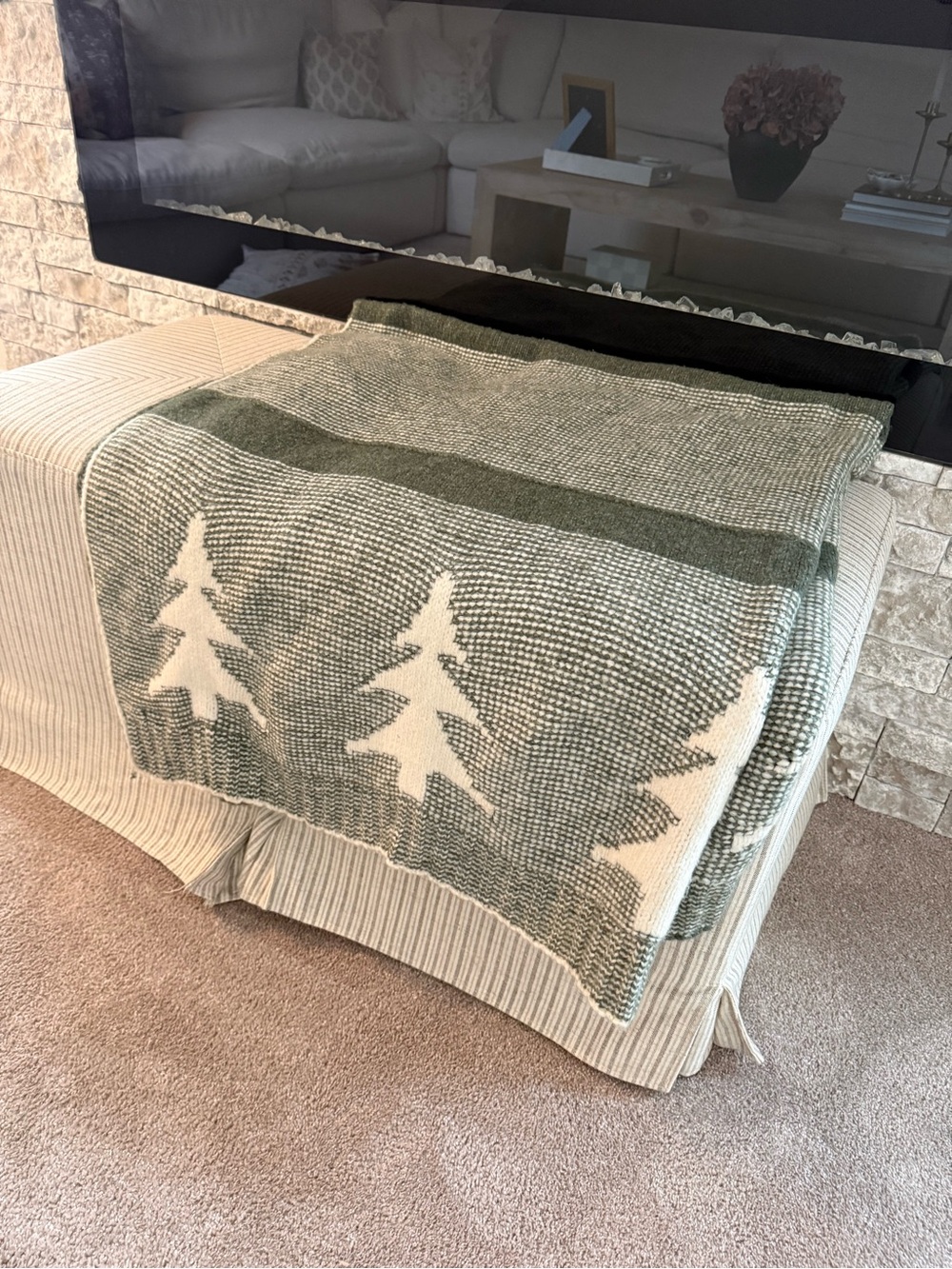 Studio McGee Green and Cream Tree Motif Holiday Throw Blanket